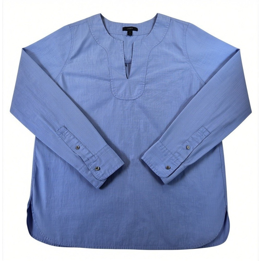 J.Crew Womens 12 Blue Cotton Chambray Split Neck Tunic Blouse